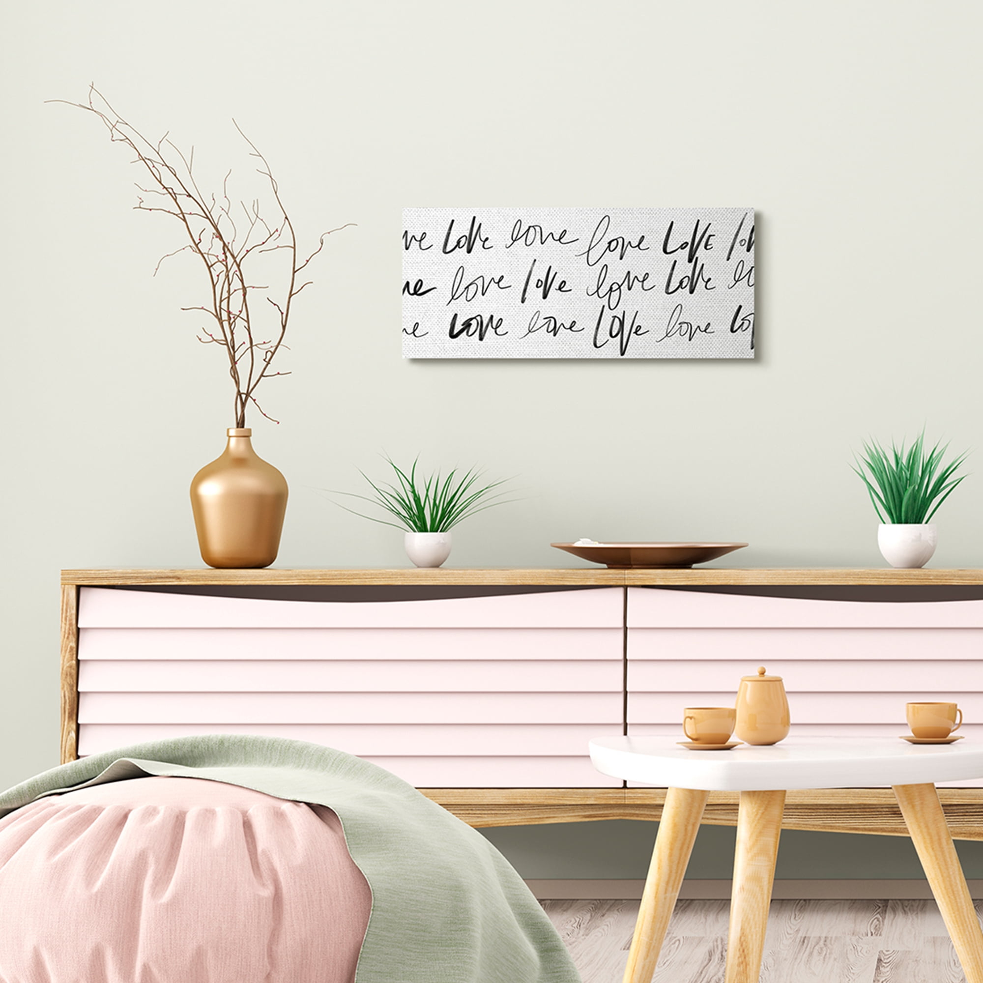 Stupell Industries Love You Repeated Text Minimal Black White Script Canvas Wall Art by SD Graphics Studio