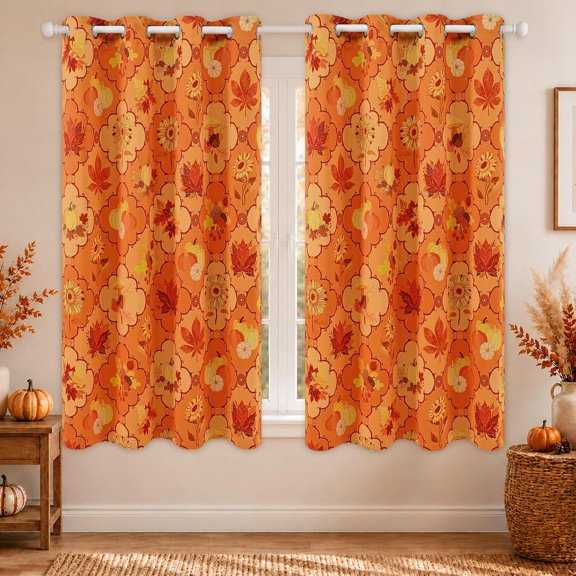Fall Curtains for Living Room 63 Inch Length Autumn Harvest Thanksgiving Blackout Curtains for Bedroom Grommet Fall Themed Window Curtains with Maple Leaves Pumpkins Sunflowers, 2 Panels