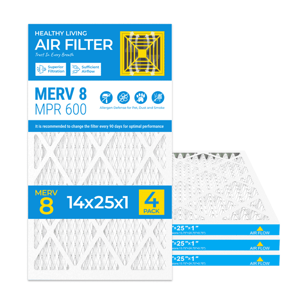 SUIXINEYI 14x25x1 MERV8 Air Condition HVAC Furnace Filter Pleated MPR600 for Home,4 Filters