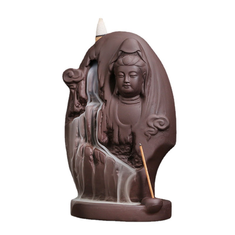 Purple Clay Guanyin Bodhisattva Backflow Smoke Incense Burner Creative Mountain Flowing Water Waterfall Aromatherapy Holder