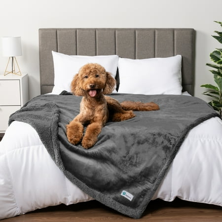 PetAmi Waterproof Dog Blanket for Medium Large XL Dog Puppy Cat Throw for Couch Cover Leakproof Protection Sherpa Fleece Reversible Soft Washable 80x60 Gray Gray
