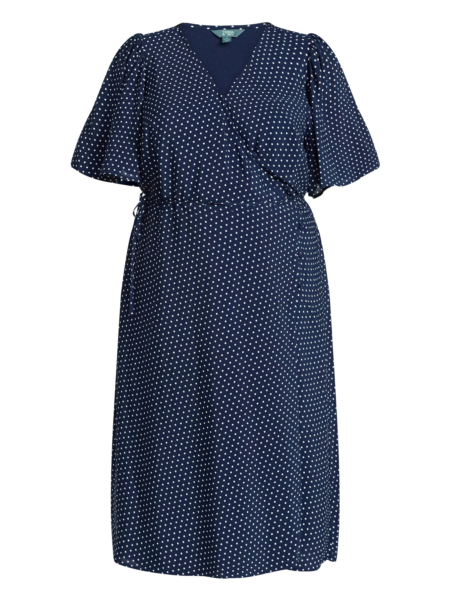 Terra & Sky Women's Plus Size Midi Wrap Dress with Elbow Sleeves, Sizes 0X-5X