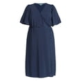 thumbnail image 2 of Terra & Sky Women's Plus Size Midi Wrap Dress with Elbow Sleeves, Sizes 0X-5X, 2 of 4
