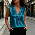 thumbnail image 5 of LNWUY Women's Silk Satin Camisole Tank Tops V Neck Pleated Dressy Casual Sleeveless Blouses Summer Business Work Shirts Blue L, 5 of 6