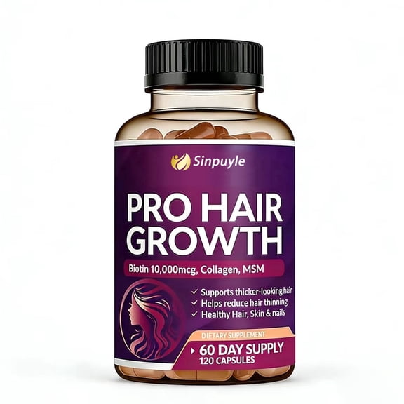 Hair Growth Supplement | 120 Capsules | Biotin 10,000mcg, Collagen, MSM | Supports Thicker Hair & Healthy Scalp