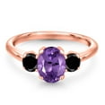 thumbnail image 3 of Gem Stone King 1.69 Ct Oval Purple Amethyst Black Diamond 18K Rose Gold Plated Silver Ring, 3 of 6