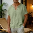 thumbnail image 2 of Maean Men's Cotton Linen Tops Short Sleeve V Neck Shirts Summer Lightweight Loose Beach Vacation Tees Outfits, 2 of 5