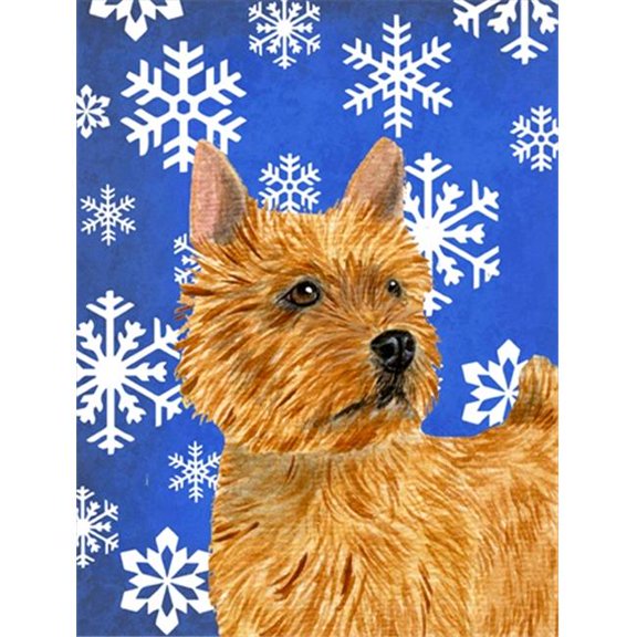 11 x 15 in. Norwich Terrier Winter Snowflakes Holiday Flag Garden Size