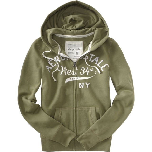 Aeropostale Sudadera con capucha y cremallera frontal para mujer, verde, pequeña