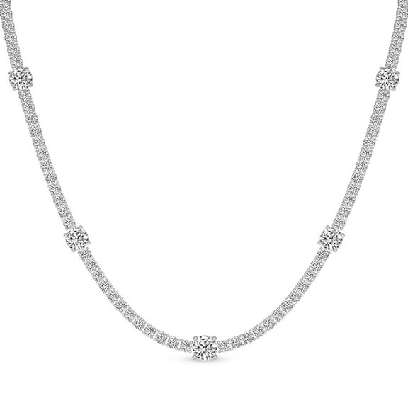 10 Carat Lab Diamond Tennis Necklace For Women 14K White Gold | Round Shape IGI Certified FG-VS Diamonds Solitaire Station Tennis Necklace