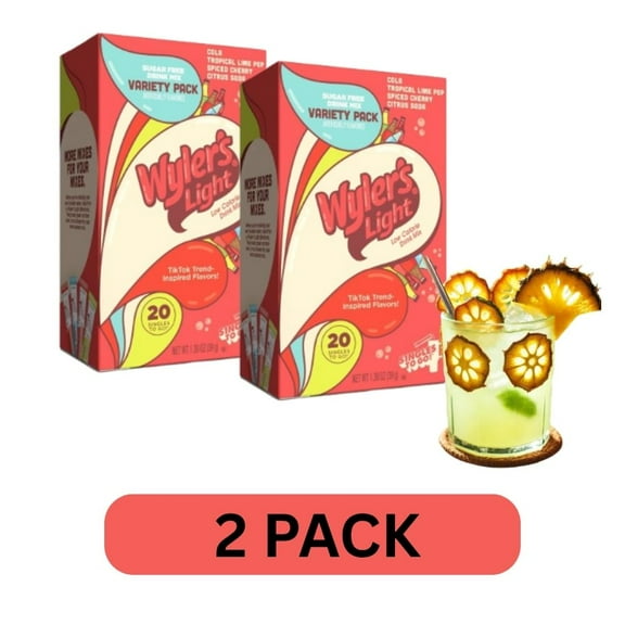 Wyler’s Light Singles To Go Water Drink Mix 2 Boxes (40 Total Sticks)   BONUS Frutta Secca di Verão, Sugar-Free, Low Calorie, Includes 4 Flavors: Cola, Tropical Lime Pop, Spiced Cherry & Citrus Soda