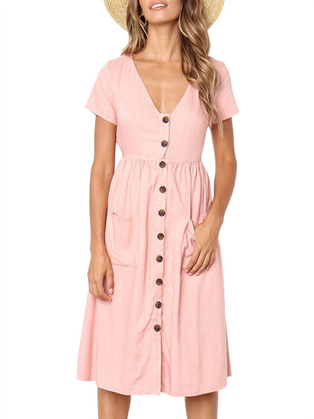 V-Neck Button Sleeveless Midi Swing Dress