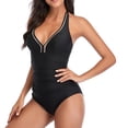 thumbnail image 4 of TIMIFIS Maillot de Bain une Pièce pour Femmes Dos Croisé Froncé Découpe Col en V Fines Bretelles, 4 of 7