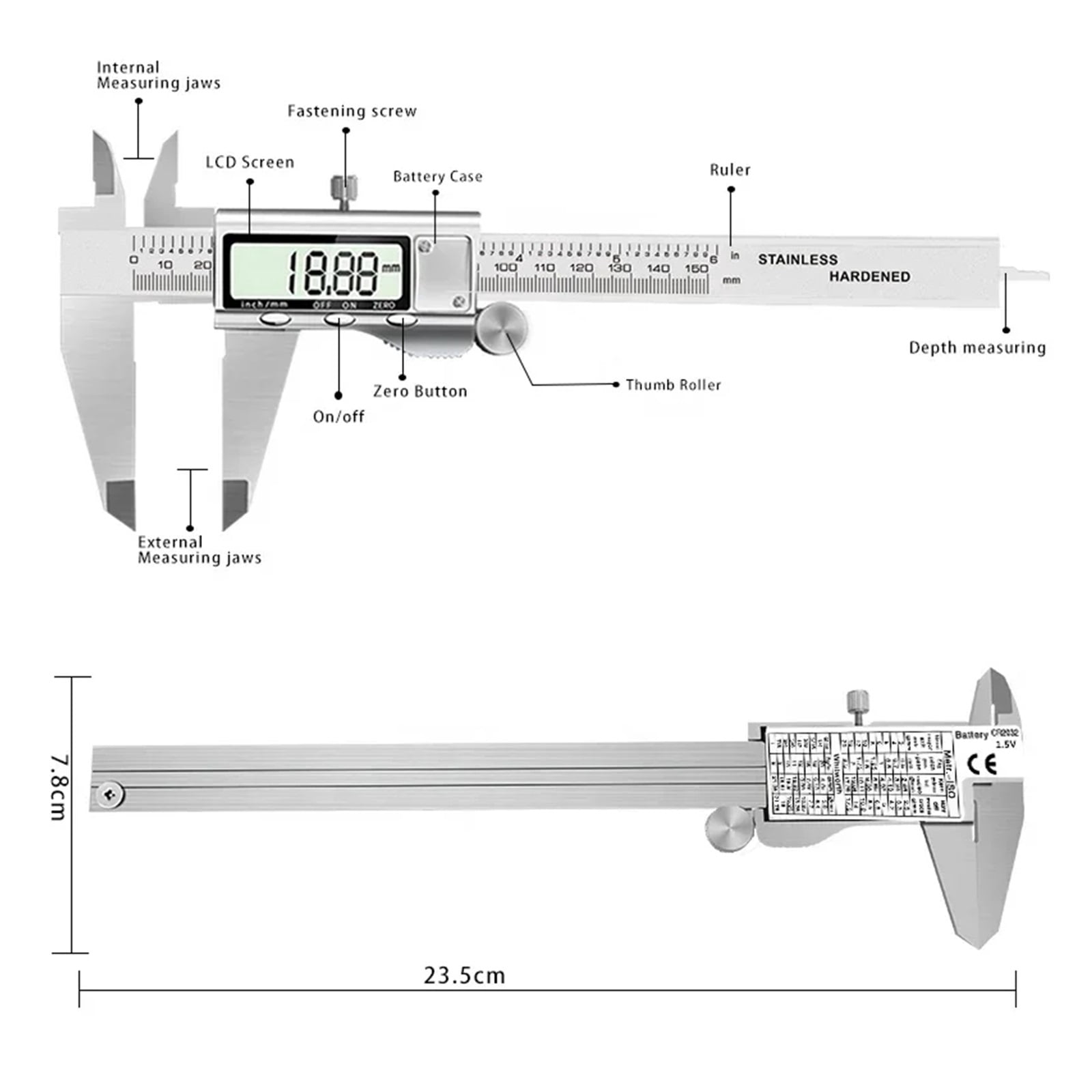 0-150mm Vernier Caliper Stainless Steel LCD Digital Caliper 6 Inch Instrument Depth Measuring Tools By ,Easy to Operate