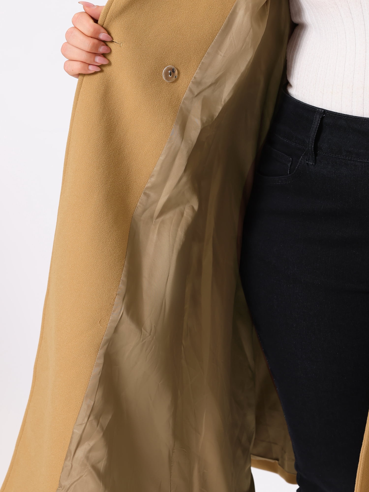 DARING DIVA Women's Plus Size Notch Lapel Double Breasted A Line Coat 1X Camel