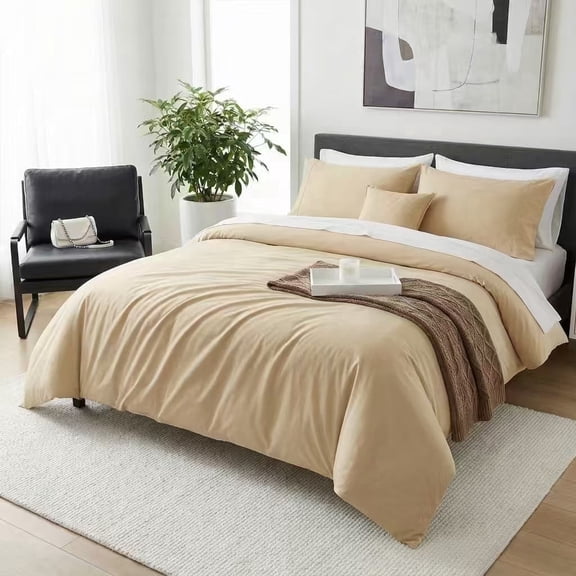Premium 100% Cotton Duvet Cover Set, Soft Breathable Bedding with Zipper Closure (2 Pieces), Mocha Taupe, Twin
