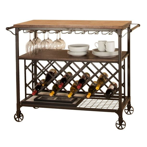 46" Brown Wine Cart Sunset Trading’s Rustic Industrial Collection