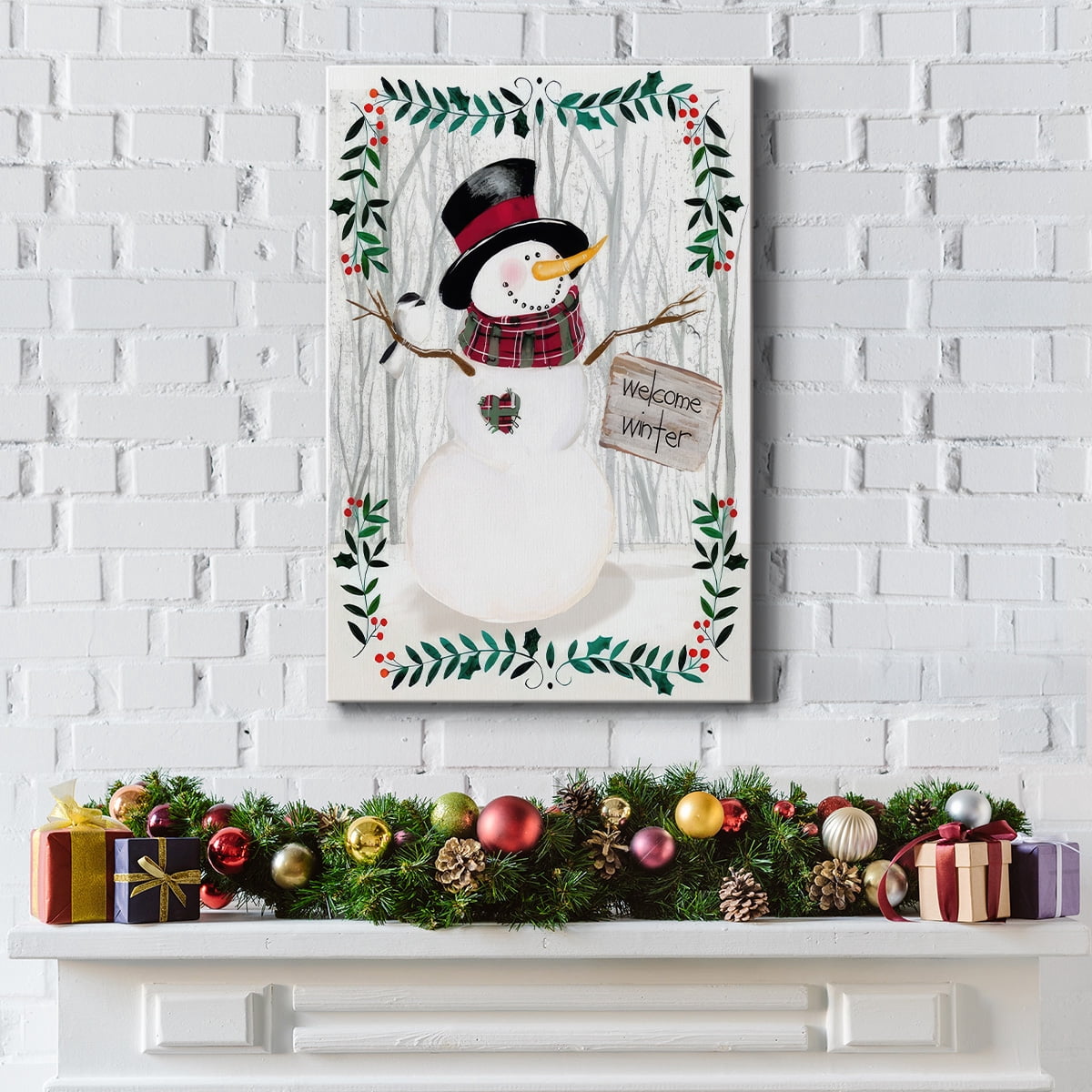 Folk Snowman Forest I- Gallery Wrapped Canvas