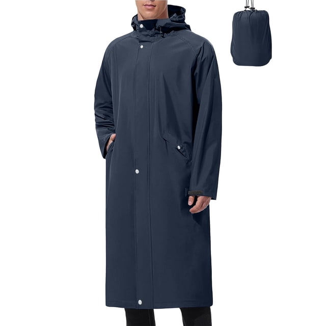Pitauce Ponchos de Pluie Longs à Capuche pour Hommes Vestes de Pluie Imperméables à Fermeture Éclair Complète Pliables pour Course Randonnée Cyclisme avec Poches