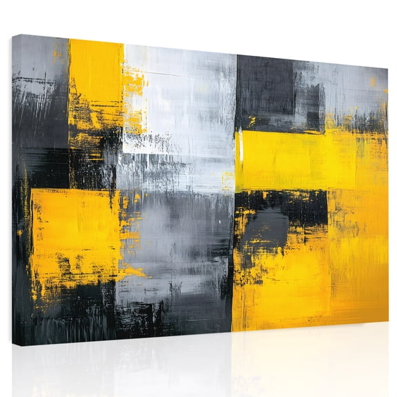 Abstract Color Block Canvas Print Wall Art, Yellow Block Gradient Gray Modern Wall Decor Modern Artwork Paintings Pictures for Living Room Framed and Stretched Ready to Hang, 12" x 16"