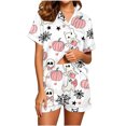 thumbnail image 3 of Fewfanhot Pajamas for Women Set Stylish Halloween Print Button Front Short Sleeve Top Shorts Pajama Set, 3 of 9