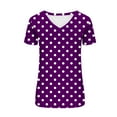 thumbnail image 4 of YeJammarp Cotton V Neck T Shirts Womens Loose Fit Elegant Retro Polka Dots Print Short Sleeve Casual Summer Tops (Medium, Purple 01), 4 of 5