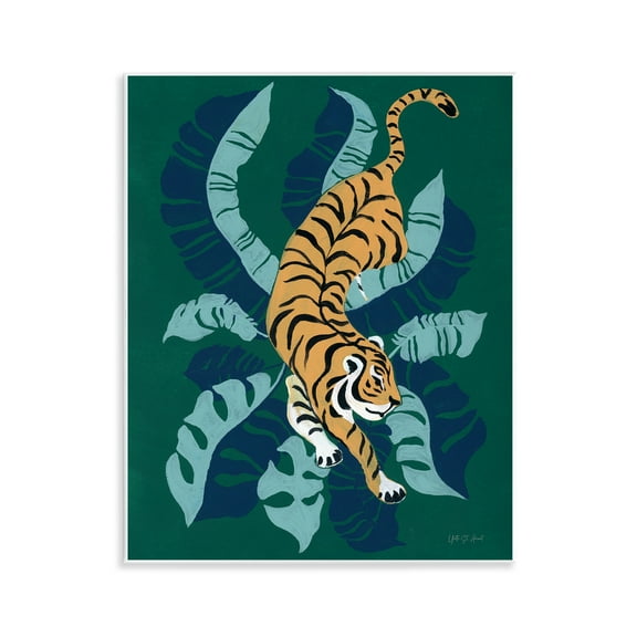 Stupell Industries Tiger Prowling over Palms Animals & Insects Painting Unframed Art Print Wall Art, 11 x 14
