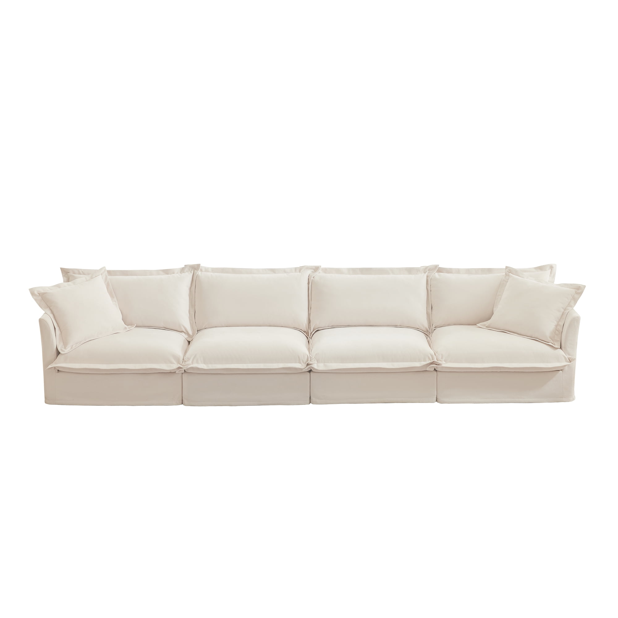 Gewnee Chenille Cream Deep Seat Oversized Slipcovered Long 4 Seater Sofa with Removable Cover, Comfy Sofa for Living Room