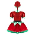 thumbnail image 4 of iiniim Girls Christmas Elf Costume Puff Sleeve Dancewear Sequined Tutu Dress with Hat Set Red 16, 4 of 7