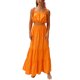 thumbnail image 1 of VISgogo Conjunto de Traje Femenino de 2 Piezas, Camisola Corta con Volantes y Tirantes de Color Sólido + Falda Larga para Verano, Blanco/Naranja, S/M/L/XL VISgogo moda, 1 of 6
