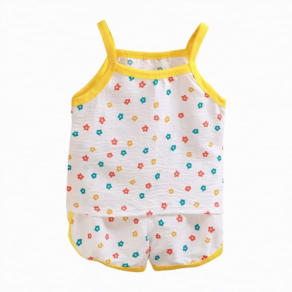 CAUYDY Toddler Baby Girl Summer Clothes Set Kid Outfits Short Sleeves T-Shirt Tops Shorts Cute Outfits Set For Kids Summer Outfits 0-24 Months 2t 3t 4t 5t (Sizes 6-12 Months,D01-Light Yellow)