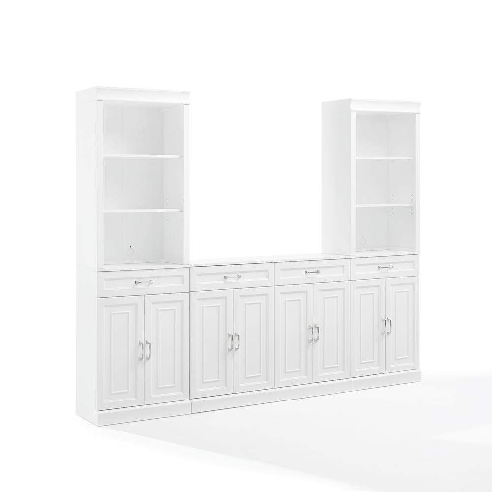 Crosley Furniture Stanton 3-Piece Wood Sideboard & Storage Bookcase Set in White