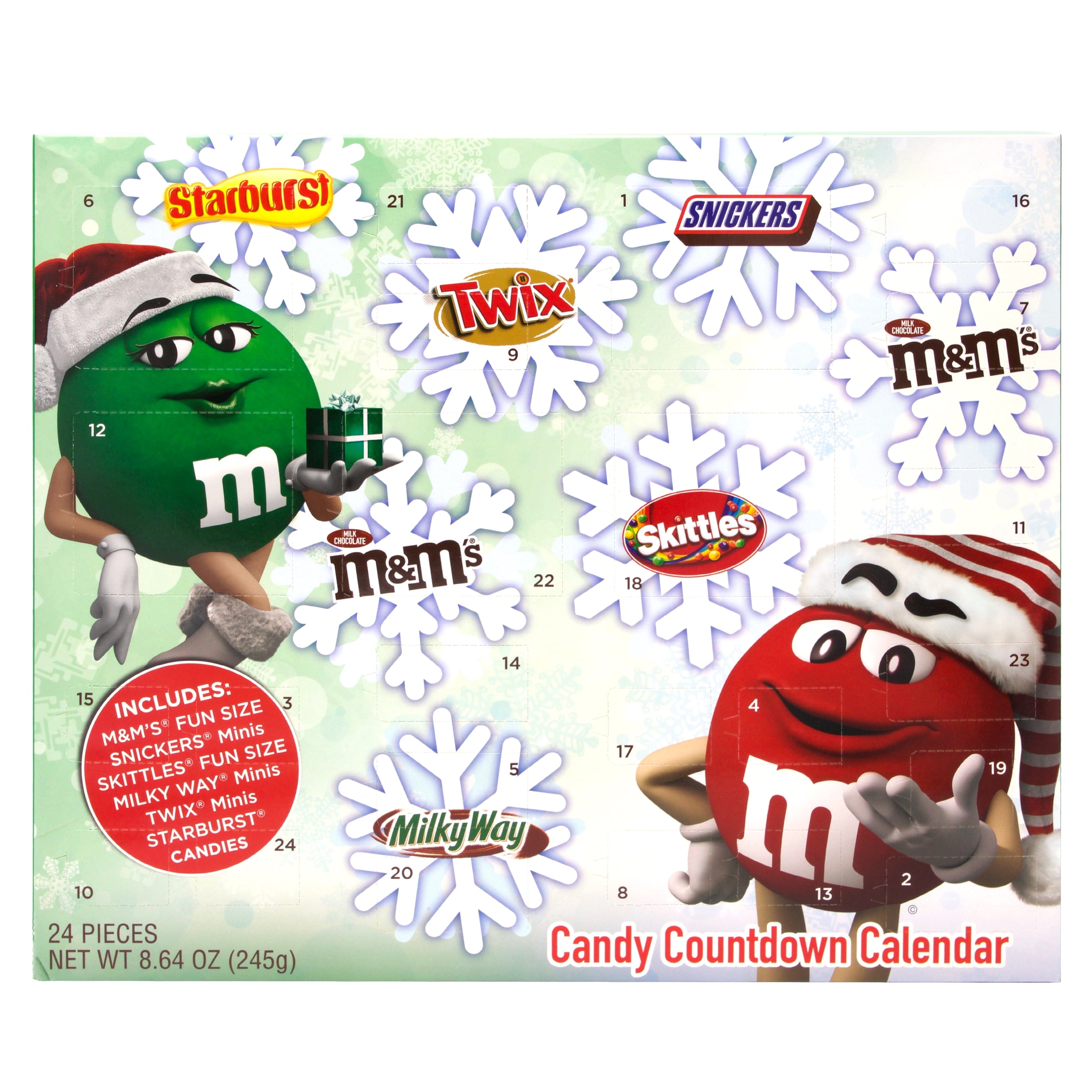 M&M's, Skittles, Startburst, Twix, Snickers, Milky Way Fun Size