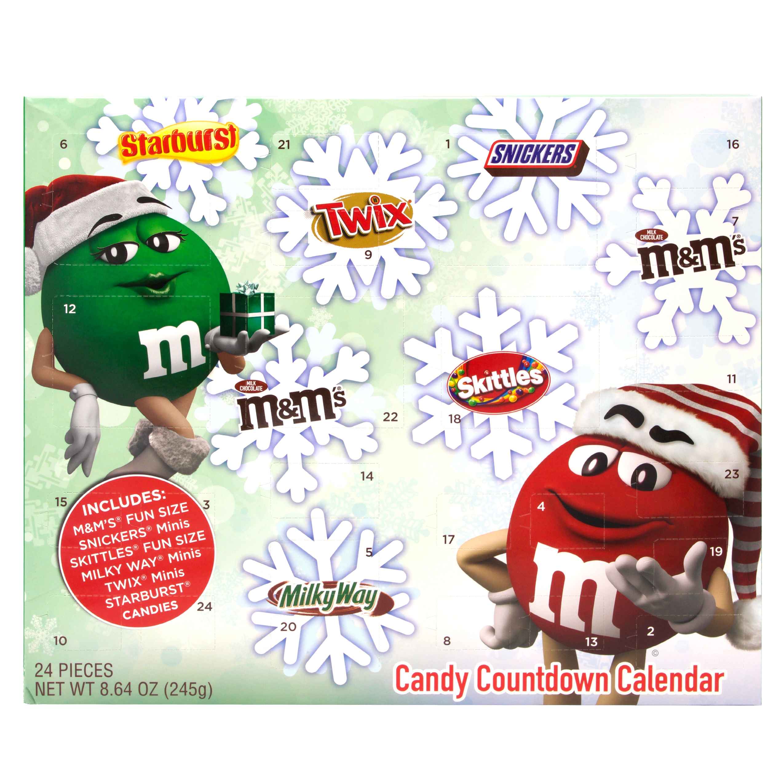 M&M's, Skittles, Startburst, Twix, Snickers, Milky Way Fun Size Assorted Christmas Countdown Calendar 24 count - Walmart.com M&M's, Skittles, Startburst, Twix, Snickers, Milky Way Fun Size Assorted Christmas Countdown Calendar 24 count - Walmart.com