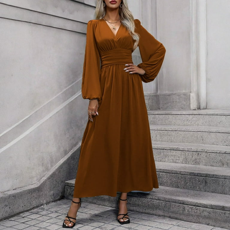 Tianiyouqing Women's Formal Dresses Long Sleeve V Neck Empire Waist A Line Beading Floor Length Wedding Guest Dress Brown XL, Blue Tianiyouqing Women's Formal Dresses Long Sleeve V Neck Empire Waist A Line Beading Floor Length Wedding Guest Dress Brown XL, Blue