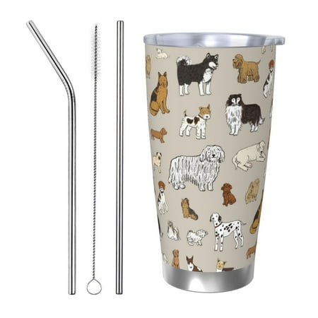 

Cauagu Dog Animal Pattern 20oz Tumbler Stainless Steel Vacuum Insulated Tumbler with Lid Insulated Coffee Mug Thermal Cup with Splash Proof Sliding Lid-Straw Three-piece Set