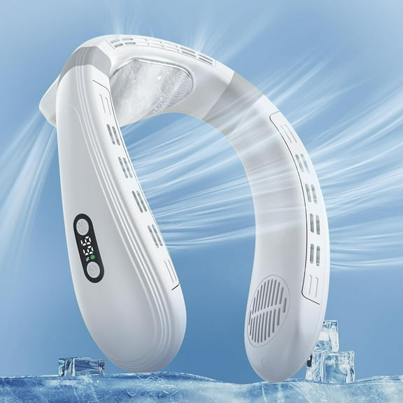 Neck Air Conditioner Fans That Blow Cold Air Cooling Device Hands Free Wearable Fan, 8000mAh Battery Operated Rechargeable Personal Fan, Leafless Headphone Design, 3+3 Speeds Gifts for Women Men
