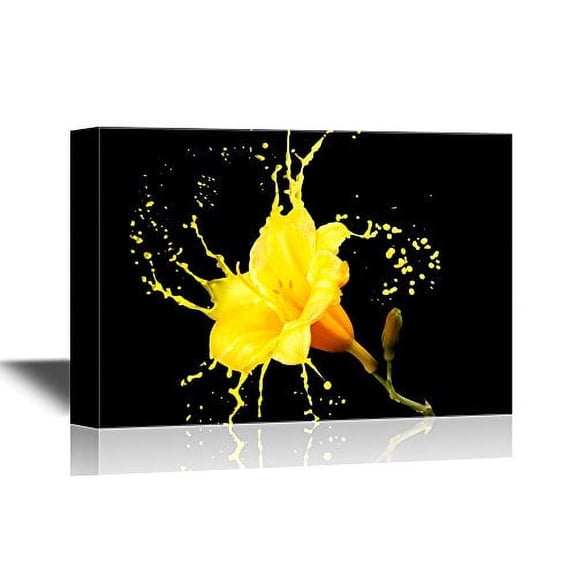 wall26 - Canvas Wall Art - Closeup of Yellow Flower Petal with Color Splash - Gallery Wrap Modern Home Art | Ready to Hang - 32x48 inches
