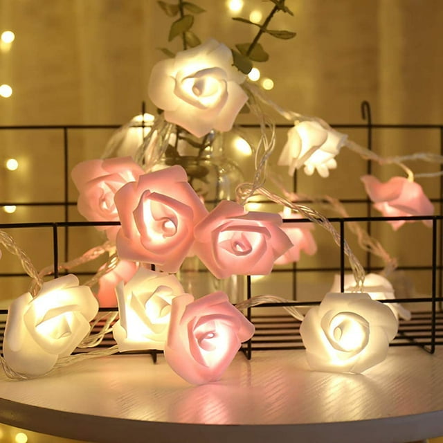 LED Fairy Lights Roses Rose Lamp Simulation Rose Petals Chain 3M 20LED Fairy Lights Flowers Battery Operated Lighting Decoration for Garden Party Christmas Wedding Valentine's Day - Pink