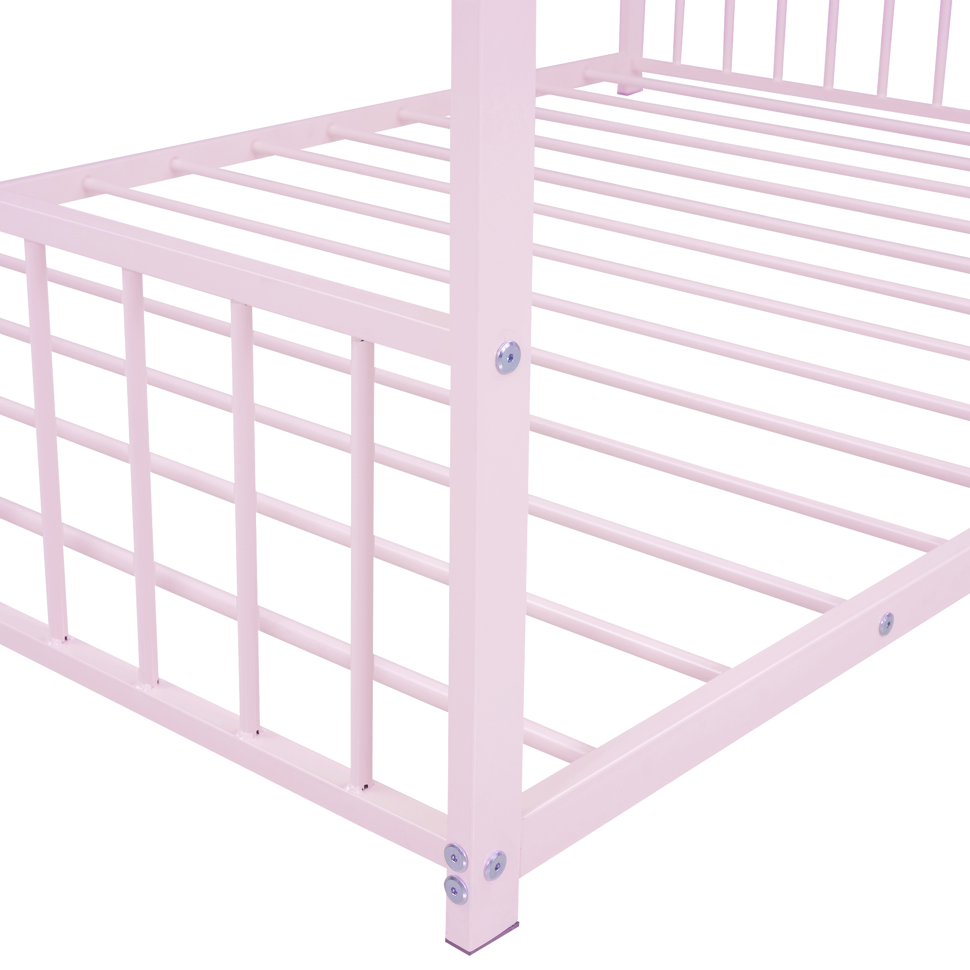 Gewnee Full Size House Bed with Roof and Fence,Metal Montessori Platform Bed for Toddle and Kids,Pink