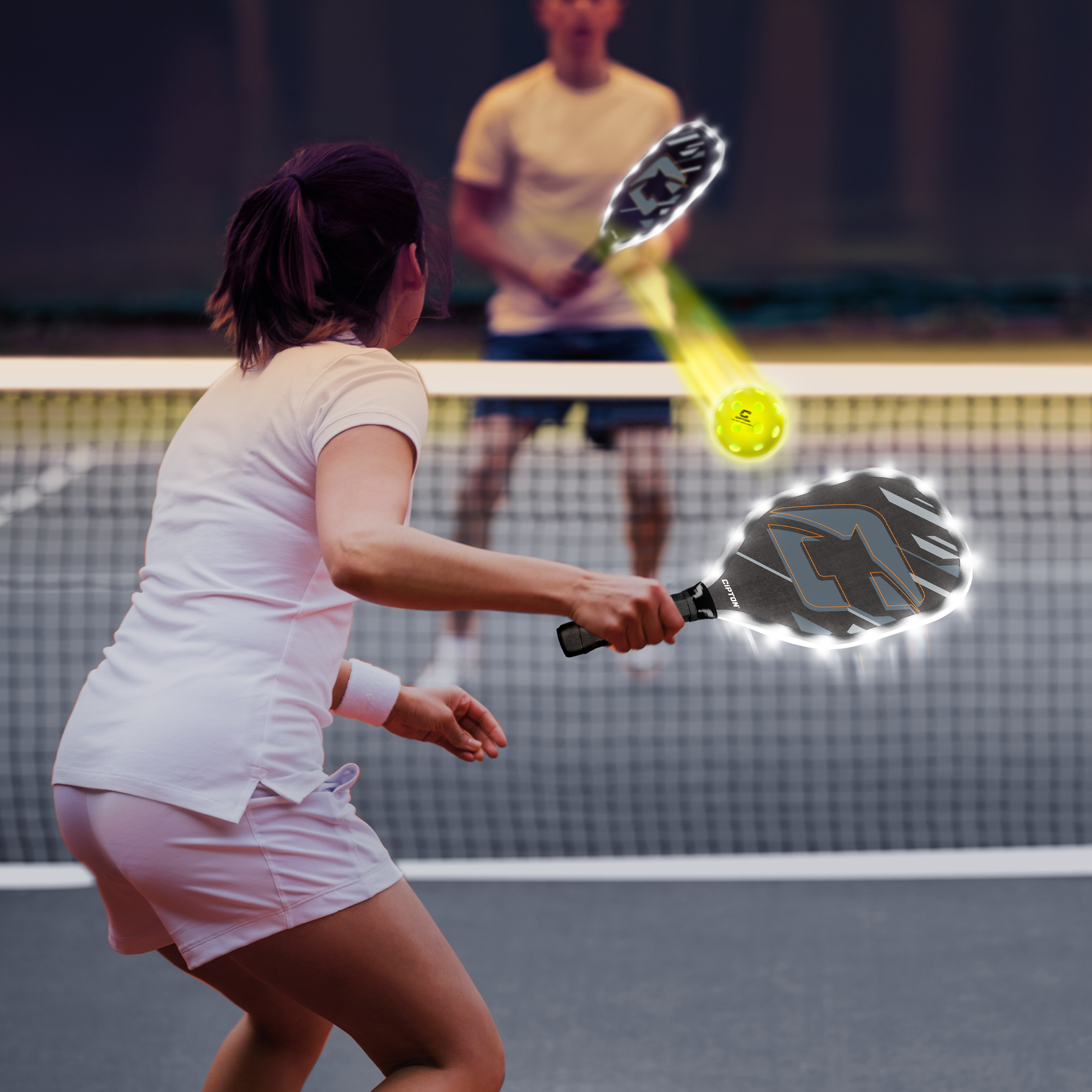 Cipton LED Pickleball Paddles, Illuminated Glow-in-the-Dark Racket Set with RGB Color Changing Lights for Nighttime Play, Durable Lightweight Design, 2 Paddles, 2 Outdoor Pickleballs Included