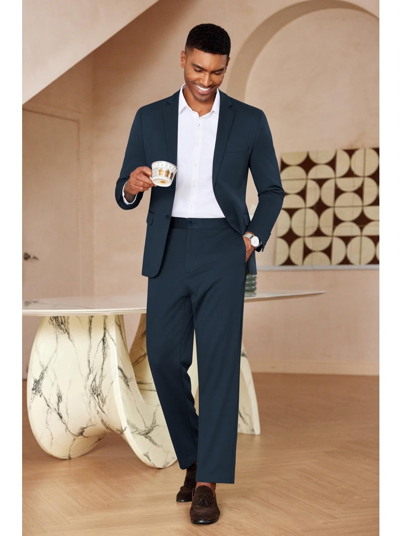 COOFANDY Men's Suits 2 Piece Slim Fit Suit Set 2 Button Lightweight Casual  Knit Blazer Suit Jacket Pants