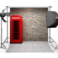 thumbnail image 1 of BSDHOME Polyester 5x7ft Vintage Brick Wall Backdrop White Concrete Floor Red Phone Booth Photo Video and Backdrops for Studio Props, 1 of 3
