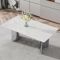 thumbnail image 4 of Sumdeal Luxury Faux Marble Dining Table for 6, 71" Rectangular Kitchen Table with Polished Silver Pedestal Base for 4-8 People in Kitchen Dining Room, 4 of 7