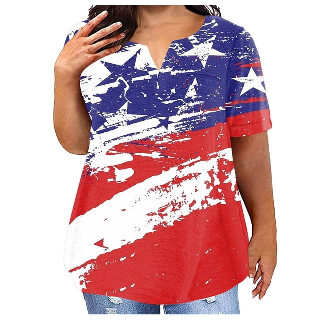 TSADFHJI Hauts Sans Manches pour Femmes Été Femmes Imprimé Grande Taille Ample Col en V Poche T-Shirt Décontracté à Manches Courtes Haut TTTG Rouge