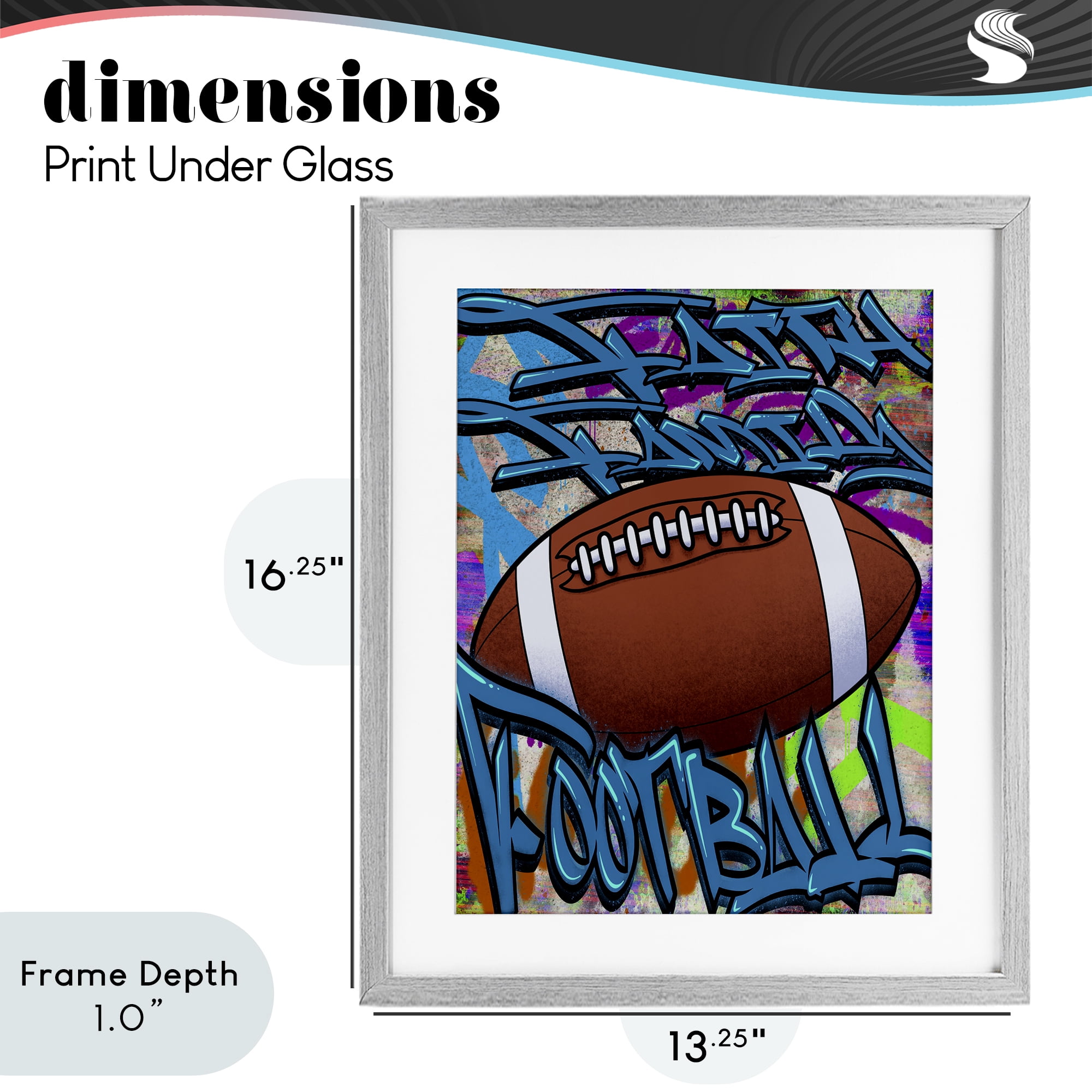 Stupell Industries Faith Family Football Graffiti Gray Framed Print Under Glass, design by Marcus Prime
