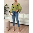 thumbnail image 4 of Women'S French Polka Dot Half-Open Collar Loose Bubble Long Sleeve Top Matcha Green M, 4 of 8