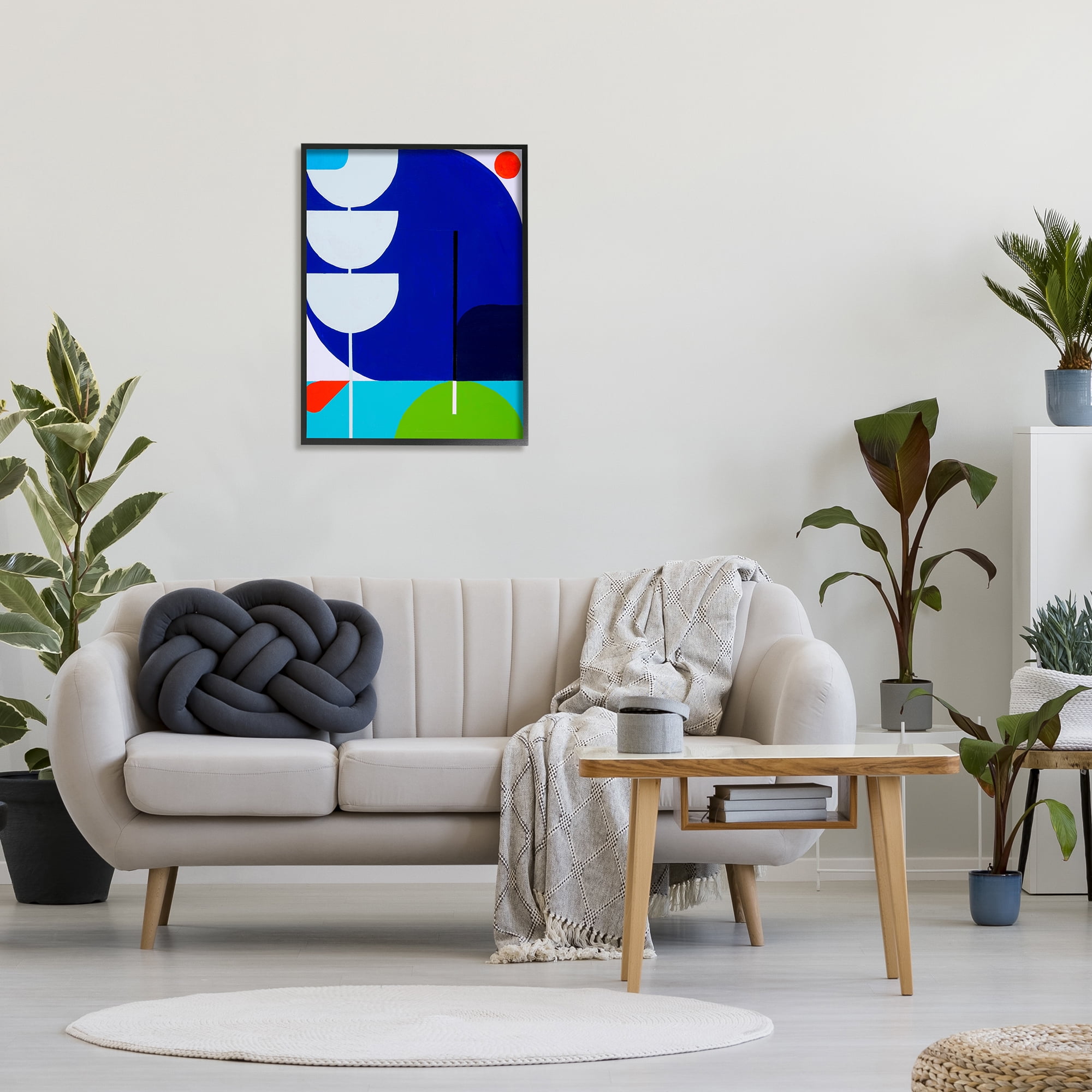 Stupell Industries Blue Contemporary Shapes Abstract Painting Black Framed Art Print Wall Art, 24 x 30