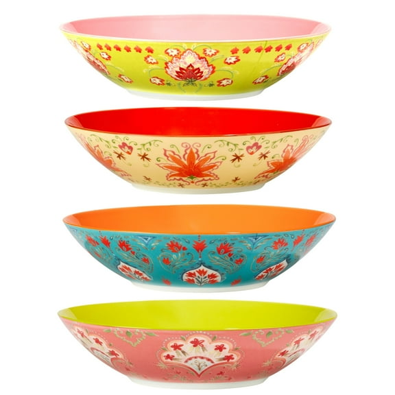 Certified International Francesca 44 oz. Soup/Cereal Bowls, Set of 4 Assorted Designs - 9.25" Dia x 2.25"