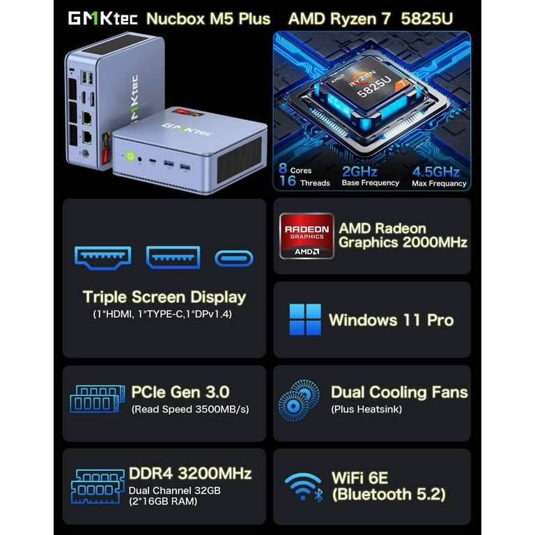 GMKtec Gaming Mini PC, 32GB RAM 1TB SSD, AMD Ryzen 7 5825U GMKtec Gaming Mini PC, 32GB RAM 1TB SSD, AMD Ryzen 7 5825U